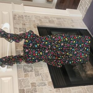 Betsey Johnson Black Mini Dress with Bright Floral Print Vintage Dress